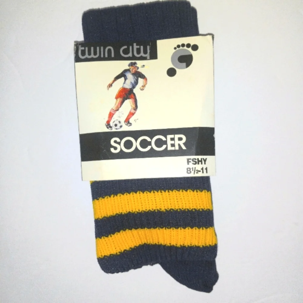 Twin City soccer socks blue and gold stripe new